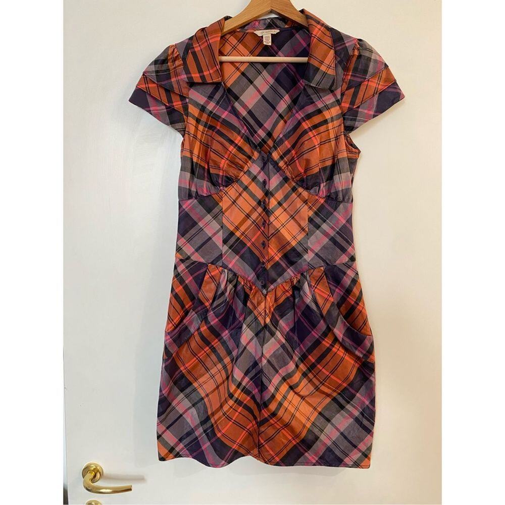 Ted Baker Chintz Finish Check Shirt Dress Side Pockets Ted Sz 2/ US Sz 6